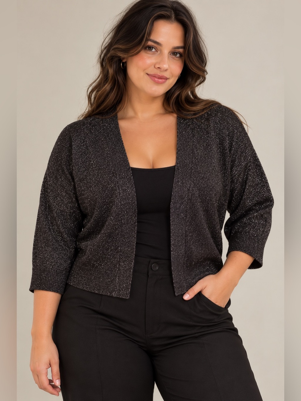 Premise Black Sparkle Open-Front Cardigan